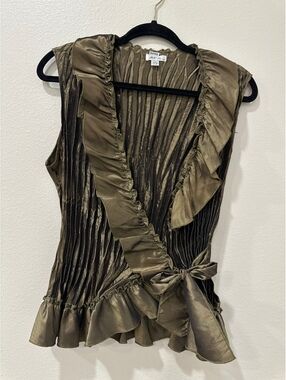 Jaipur Women's Medium Brownish Olive Sleeveless Ruffled Wrap Top Size M